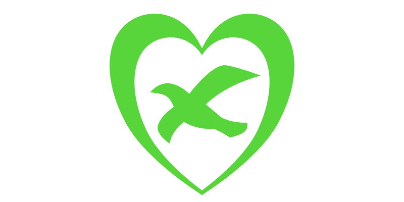 Logo vert représentant une colombe dans un coeur